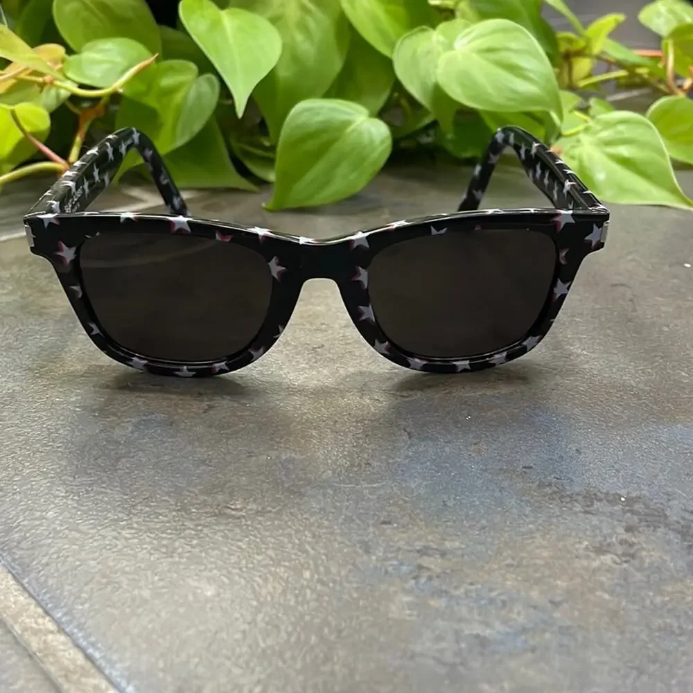Saint Laurent Stars Print Square Sunglasses‎ Black Made in Italy